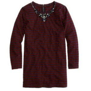 J.Crew 3/4 Sleeve Pure Cotton Jewel Necklace Navy Blue Red Striped Blouse
